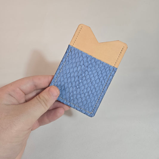Porte-cartes cuir Genèse — Naturel & Bleu roi